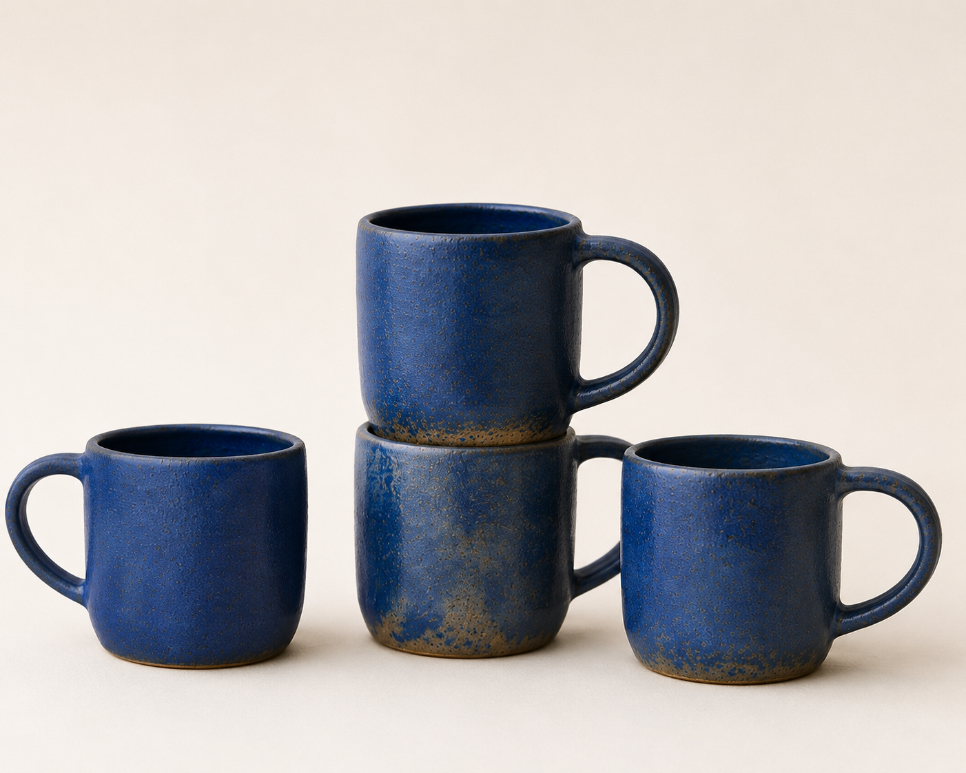 Set of 4 distressed blue jean mugs