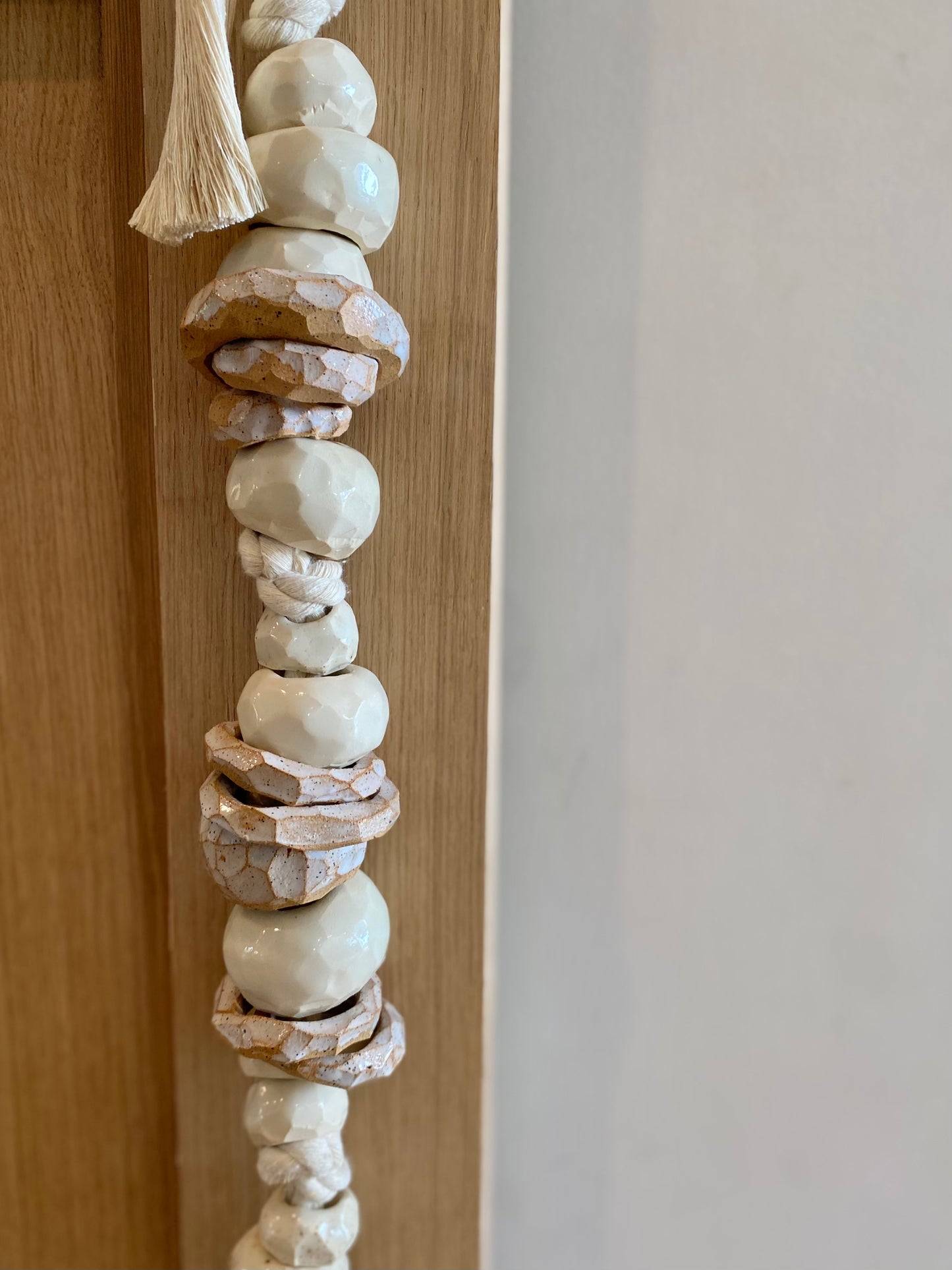 white strung ceramic beads